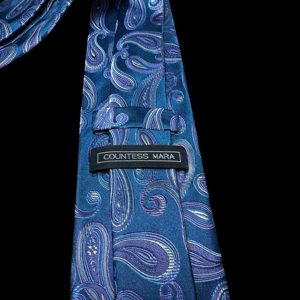 Countess Mara Mens Silk Tie Teal Blue Purple Paisley Hand Made Formal Necktie